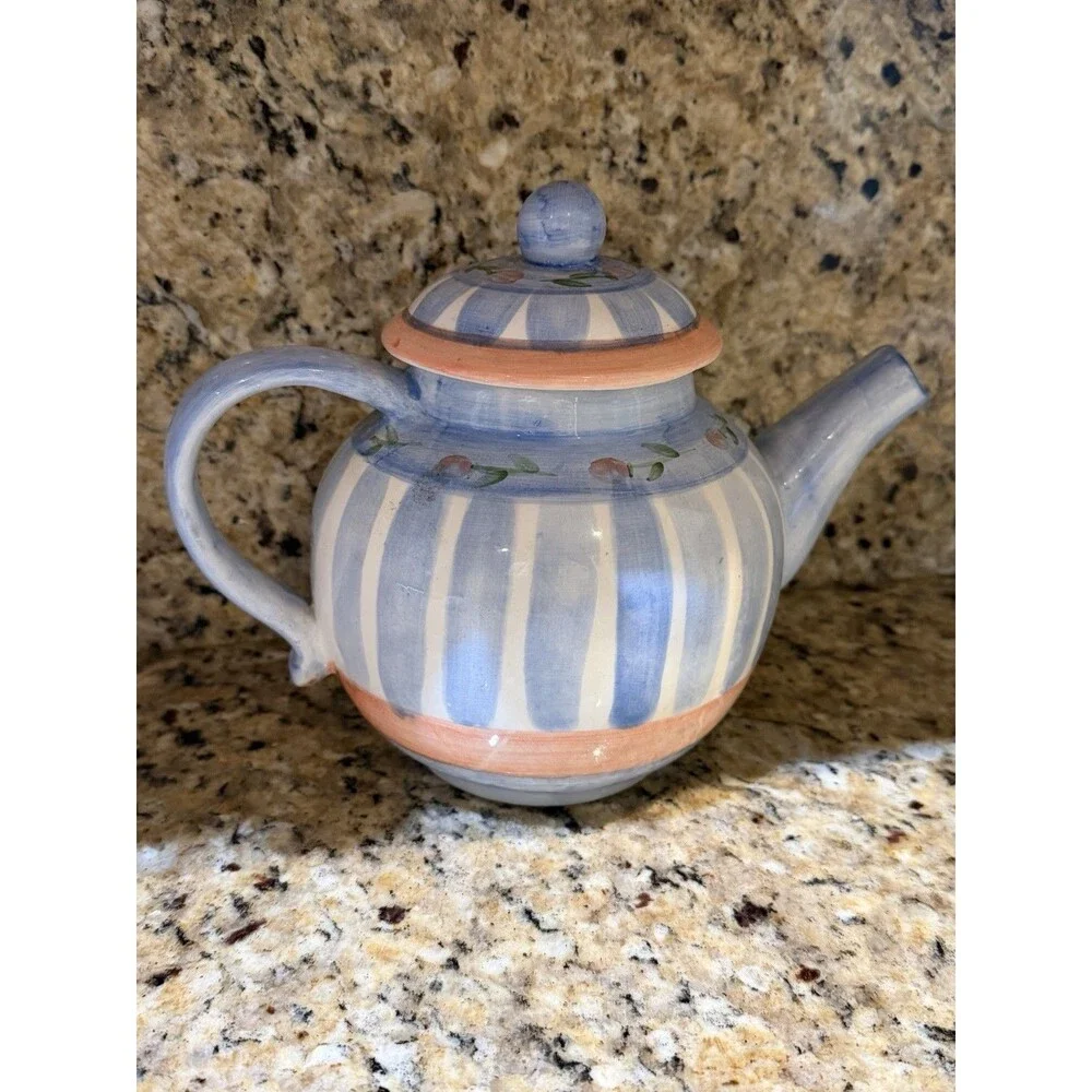 Vintage Pat Wade Design 1993 Hand Painted Ceramic Teapot Floral Philippines Lid